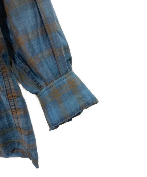 WORKERS（ワーカーズ）WORKERS (ワーカーズ) Open Collar Shirt Broadcloth Madras ブルー サイズ:15の古着・服飾アイテム