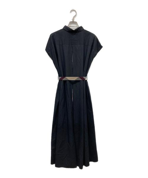 BLUE LABEL CRESTBRIDGE（ブルーレーベルクレストブリッジ）BLUE LABEL CRESTBRIDGE (ブルーレーベルクレストブリッジ) ベルト付きノースリーブワンピース ネイビー サイズ:36の古着・服飾アイテム