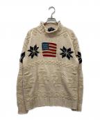 Ralph Lauren POLO SPORTラルフローレン ポロスポーツ）の古着「90’s 星条旗リネンコットンニット」｜アイボリー