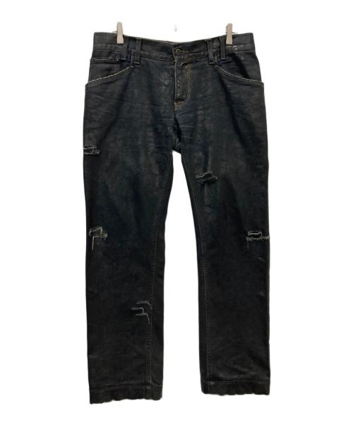 DOLCE & GABBANA（ドルチェ＆ガッバーナ）DOLCE & GABBANA (ドルチェ＆ガッバーナ) コーティングデストロイ加工デニム ブラック サイズ:50の古着・服飾アイテム