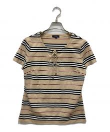 BURBERRY LONDON（バーバリーロンドン）の古着「レースアップボーダーカットソー」｜ベージュ