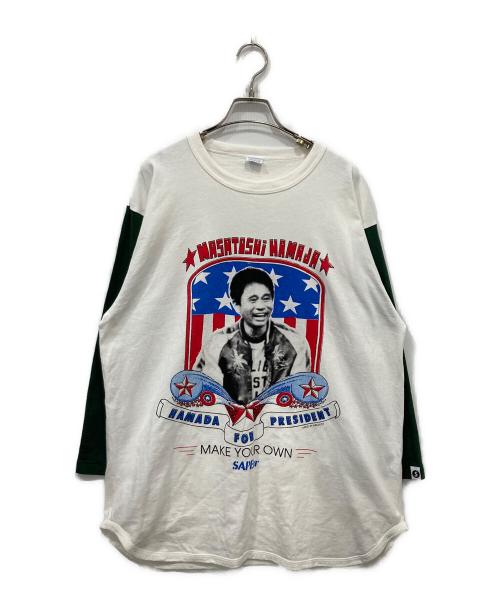 SAPEur（サプール）SAPEur (サプール) MASATOSHI HAMADA (マサトシ ハマダ) プレジデント ７分丈Tシャツ ホワイト×グリーン サイズ:XXLの古着・服飾アイテム