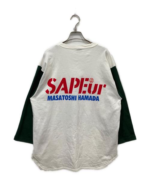 SAPEur（サプール）SAPEur (サプール) MASATOSHI HAMADA (マサトシ ハマダ) プレジデント ７分丈Tシャツ ホワイト×グリーン サイズ:XXLの古着・服飾アイテム
