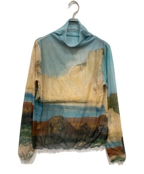 sahara（サハラ）sahara (サハラ) High Neck Sheer Top ブルー×ベージュ サイズ:-の古着・服飾アイテム
