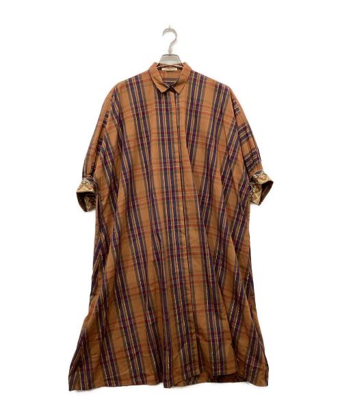 ne quittez pas（ヌキテパ）ne quittez pas (ヌキテパ) POPLIN CHECK EMB SHIRTS DRESS ブラウン サイズ:-の古着・服飾アイテム