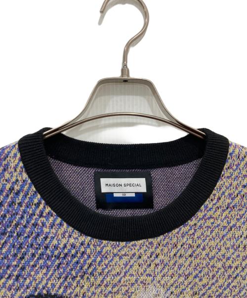 MAISON SPECIAL（メゾンスペシャル）MAISON SPECIAL (メゾンスペシャル) 5 Colors Jacquard Prime-Over Short Sleeve Crew Neck Knit T-Shirt ブラック サイズ:2の古着・服飾アイテム