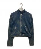 OPEN YYオープンワイワイ）の古着「Faded Biker Jacket」｜ネイビー×グリーン