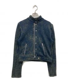 OPEN YY（オープンワイワイ）の古着「Faded Biker Jacket」｜ネイビー×グリーン