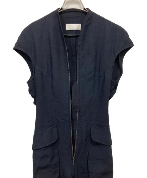 Mame Kurogouchi（マメクロゴウチ）Mame Kurogouchi (マメクロゴウチ) Viscose Hemp Sleeveless Jump Suit ネイビー サイズ:2の古着・服飾アイテム