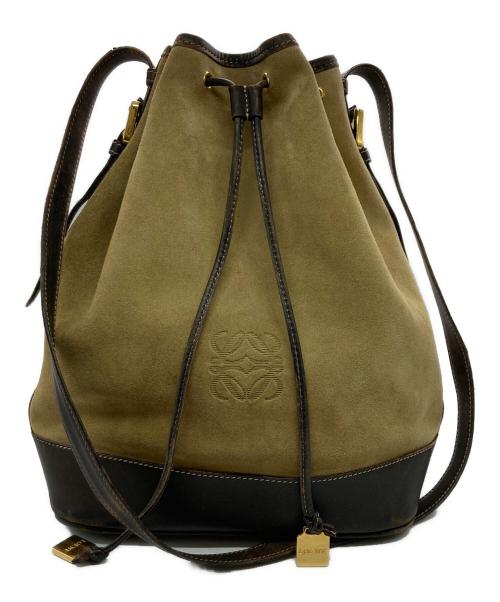LOEWE（ロエベ）LOEWE (ロエベ) 巾着ショルダーバッグ ベージュ×ダークブラウンの古着・服飾アイテム