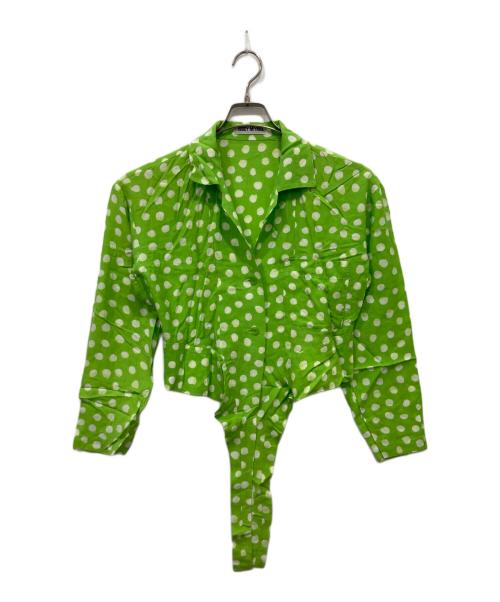 ISSEY MIYAKE（イッセイミヤケ）ISSEY MIYAKE (イッセイミヤケ) ドット柄クロップドシャツ グリーン サイズ:Mの古着・服飾アイテム