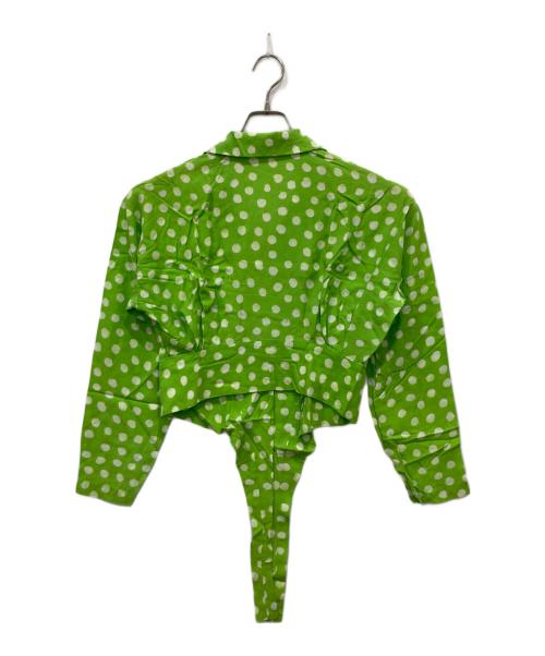 ISSEY MIYAKE（イッセイミヤケ）ISSEY MIYAKE (イッセイミヤケ) ドット柄クロップドシャツ グリーン サイズ:Mの古着・服飾アイテム