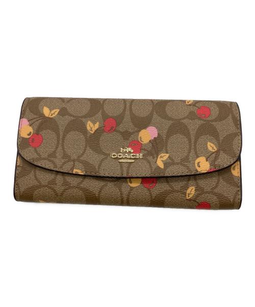 COACH（コーチ）COACH (コーチ) SLIMENVELOPEWALLET CHERRYPRINT ブラウンの古着・服飾アイテム