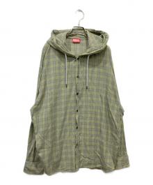DIESEL（ディーゼル）の古着「ドローストリング フーデッド チェック長袖シャツ」｜グリーン
