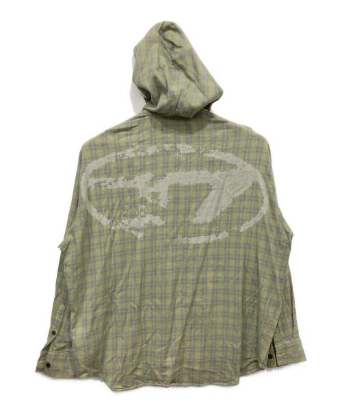 DIESEL（ディーゼル）DIESEL (ディーゼル) ドローストリング フーデッド チェック長袖シャツ グリーン サイズ:44の古着・服飾アイテム