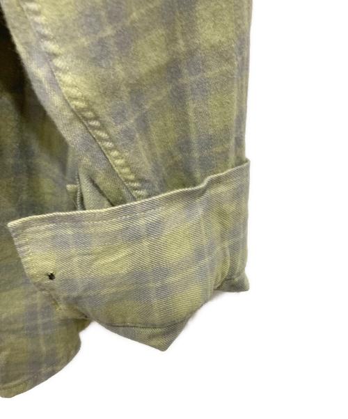 DIESEL（ディーゼル）DIESEL (ディーゼル) ドローストリング フーデッド チェック長袖シャツ グリーン サイズ:44の古着・服飾アイテム