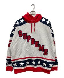 SUPREME（シュプリーム）の古着「Hockey Hooded Sweatshirt」｜グレー×レッド