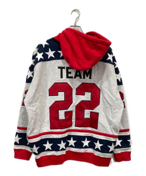 SUPREME（シュプリーム）SUPREME (シュプリーム) Hockey Hooded Sweatshirt グレー×レッド サイズ:Lの古着・服飾アイテム