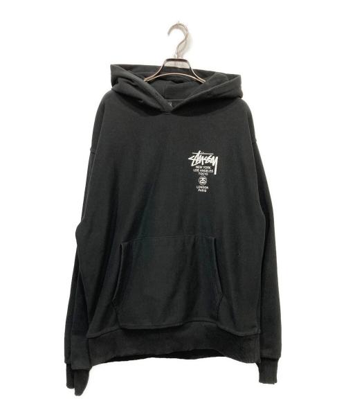 stussy（ステューシー）stussy (ステューシー) WORLD TOUR HOODIE ブラック サイズ:Lの古着・服飾アイテム