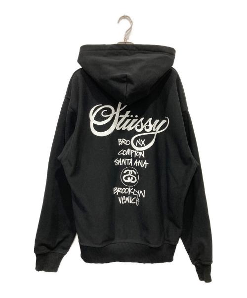 stussy（ステューシー）stussy (ステューシー) WORLD TOUR HOODIE ブラック サイズ:Lの古着・服飾アイテム
