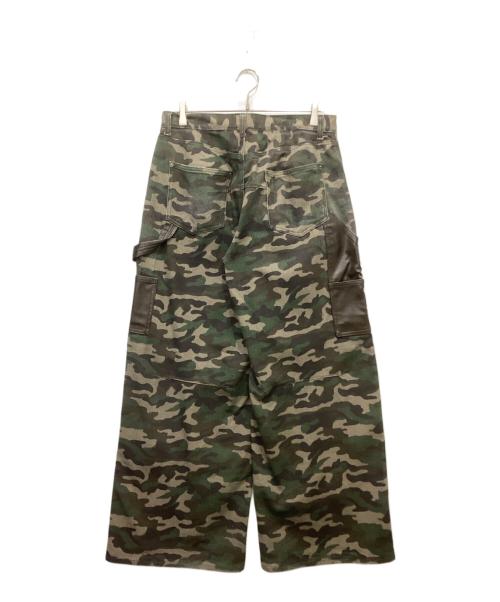 CAMPHOR WOOD（カンファーウッド）CAMPHOR WOOD (カンファーウッド) フェイクレザー切替カモフラージュパンツ カーキ×ブラウン サイズ:Lの古着・服飾アイテム
