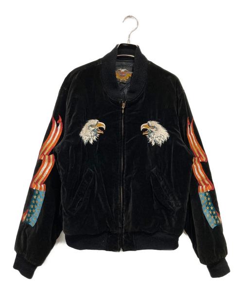 HARLEY-DAVIDSON（ハーレーダビッドソン）HARLEY-DAVIDSON (ハーレーダビッドソン) 刺繍ベロアスカジャン ブラック サイズ:Lの古着・服飾アイテム