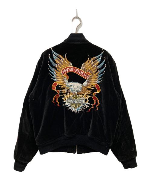 HARLEY-DAVIDSON（ハーレーダビッドソン）HARLEY-DAVIDSON (ハーレーダビッドソン) 刺繍ベロアスカジャン ブラック サイズ:Lの古着・服飾アイテム