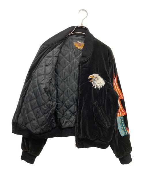 HARLEY-DAVIDSON（ハーレーダビッドソン）HARLEY-DAVIDSON (ハーレーダビッドソン) 刺繍ベロアスカジャン ブラック サイズ:Lの古着・服飾アイテム