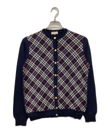 Burberry's（バーバリーズ）の古着「ウールカシミヤチェック柄カーディガン」｜ネイビー