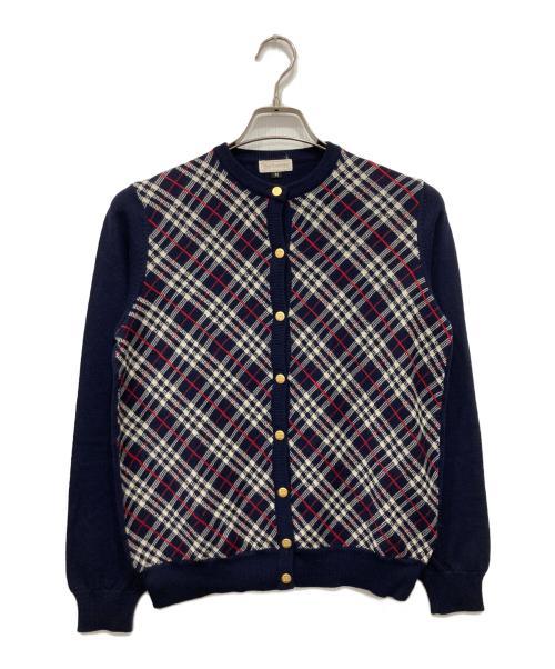 Burberry's（バーバリーズ）Burberry's (バーバリーズ) ウールカシミヤチェック柄カーディガン ネイビー サイズ:Mの古着・服飾アイテム