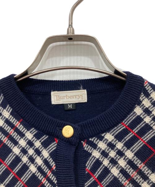 Burberry's（バーバリーズ）Burberry's (バーバリーズ) ウールカシミヤチェック柄カーディガン ネイビー サイズ:Mの古着・服飾アイテム