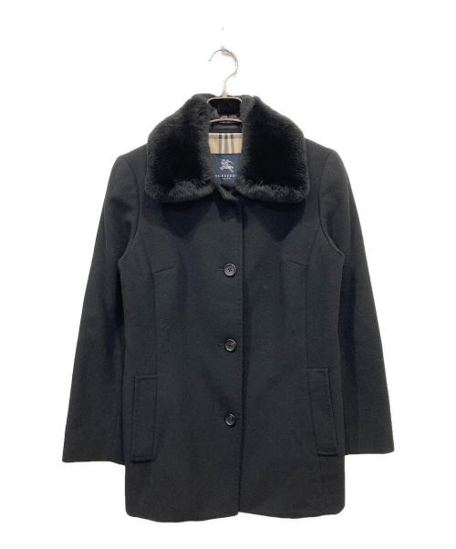 BURBERRY LONDON（バーバリーロンドン）BURBERRY LONDON (バーバリーロンドン) ラビットファー付きアンゴラウールコート ブラック サイズ:38の古着・服飾アイテム