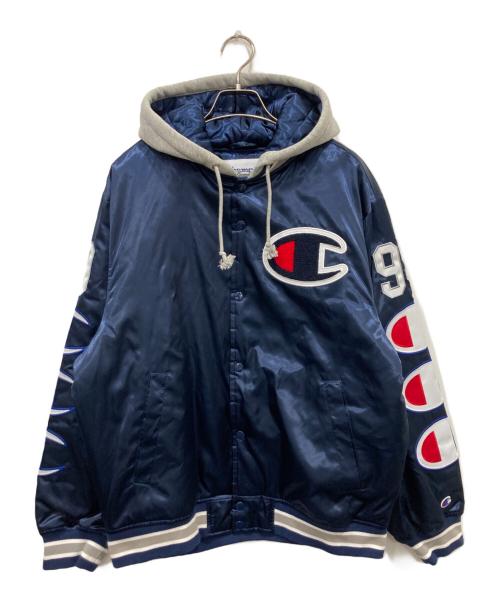 SUPREME（シュプリーム）Supreme (シュプリーム) Champion (チャンピオン) Hooded Satin Varsity Jacket ネイビー サイズ:Mの古着・服飾アイテム