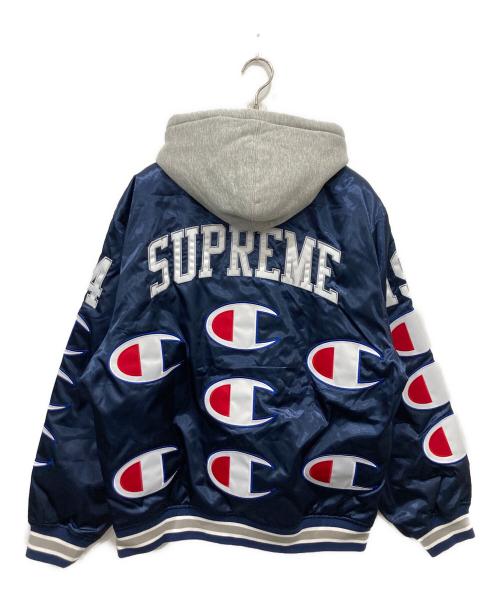 SUPREME（シュプリーム）Supreme (シュプリーム) Champion (チャンピオン) Hooded Satin Varsity Jacket ネイビー サイズ:Mの古着・服飾アイテム
