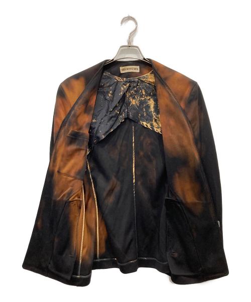 ISSEY MIYAKE MEN（イッセイミヤケメン）ISSEY MIYAKE MEN (イッセイミヤケメン) 脱色加工ノーカラージャケット ブラック×ブラウン サイズ:Sの古着・服飾アイテム