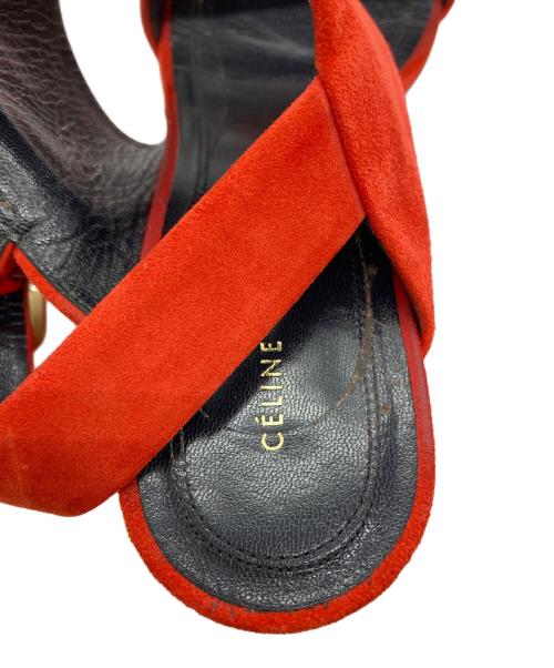 CELINE（セリーヌ）CELINE (セリーヌ) スクエアトゥストラップサンダル レッド サイズ:37の古着・服飾アイテム