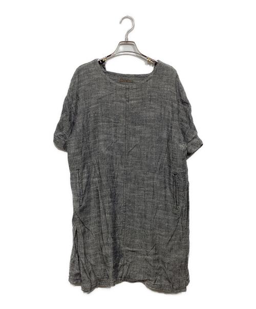 Y's（ワイズ）Y's (ワイズ) リネン×シルク使いノースリーブワンピース ネイビー サイズ:記載なしの古着・服飾アイテム