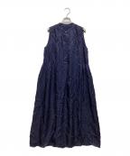 ROPEロペ）の古着「アセテートビンテージサテンギャザーワンピース　GGE24320」｜ネイビー