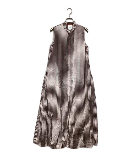 Max Mara Studio（マックスマーラ ストゥディオ）Max Mara Studio (マックスマーラ ストゥディオ) ストライプ ノースリーブワンピース　622106116 07 ブラウン×ホワイト サイズ:38の古着・服飾アイテム