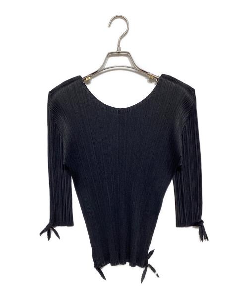 PLEATS PLEASE（プリーツプリーズ）PLEATS PLEASE (プリーツプリーズ) リボンプリーツカットソー ブラック サイズ:3の古着・服飾アイテム