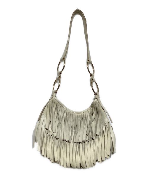 Yves Saint Laurent（イヴサンローラン）Yves Saint Laurent (イヴサンローラン) リヴゴーシュフリンジチェーンレザーショルダーバッグ ホワイトの古着・服飾アイテム