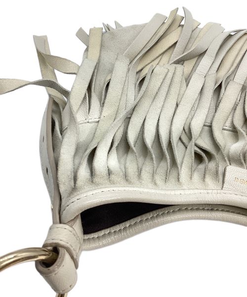 Yves Saint Laurent（イヴサンローラン）Yves Saint Laurent (イヴサンローラン) リヴゴーシュフリンジチェーンレザーショルダーバッグ ホワイトの古着・服飾アイテム