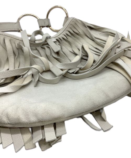 Yves Saint Laurent（イヴサンローラン）Yves Saint Laurent (イヴサンローラン) リヴゴーシュフリンジチェーンレザーショルダーバッグ ホワイトの古着・服飾アイテム