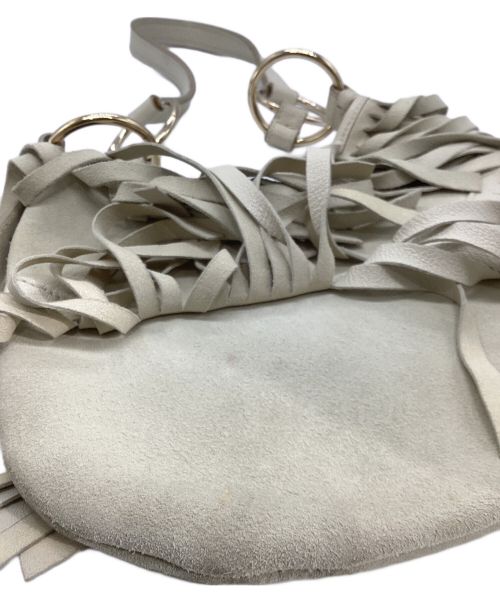 Yves Saint Laurent（イヴサンローラン）Yves Saint Laurent (イヴサンローラン) リヴゴーシュフリンジチェーンレザーショルダーバッグ ホワイトの古着・服飾アイテム