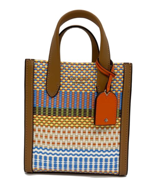 Kate Spade（ケイトスペード）Kate Spade (ケイトスペード) マンハッタンウーブンストライプミニトート ブルー×ベージュの古着・服飾アイテム