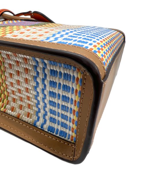 Kate Spade（ケイトスペード）Kate Spade (ケイトスペード) マンハッタンウーブンストライプミニトート ブルー×ベージュの古着・服飾アイテム