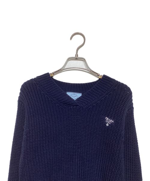 PRADA（プラダ）PRADA (プラダ) Branded Cropped Cotton-Knitted Jumper ネイビー サイズ:38の古着・服飾アイテム