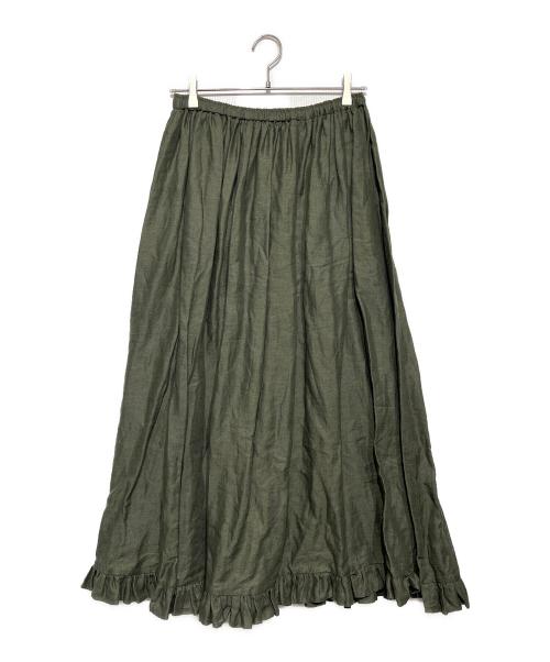 edit cologne（エディットコロン）edit cologne (エディットコロン) French Linen Frilled Hem Gather Skirt グリーン サイズ:1の古着・服飾アイテム