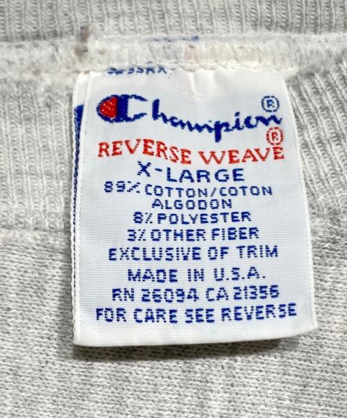 Champion REVERSE WEAVE（チャンピオン リバース ウィーブ）Champion REVERSE WEAVE (チャンピオン リバース ウィーブ) 90Ｓクルーネックスウェット グレー サイズ:XLの古着・服飾アイテム