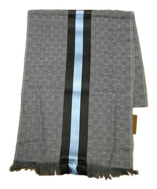 GUCCI（グッチ）GUCCI (グッチ) GG柄 シェリーライン ストール グレー×ブルーの古着・服飾アイテム
